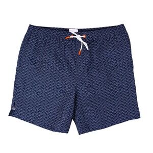 SWIMS Mens Medium Navy Blue Fish Print Swim Trunks Shorts Mesh Lined
